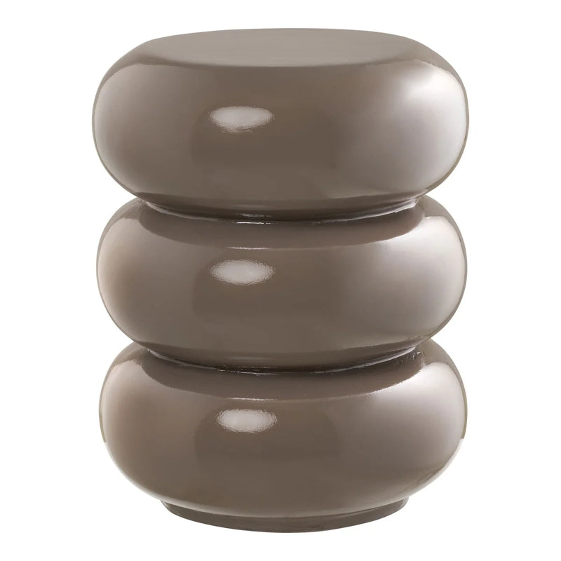 Table d’appoint ronde en céramique taupe brillante – Ø35,5 cm