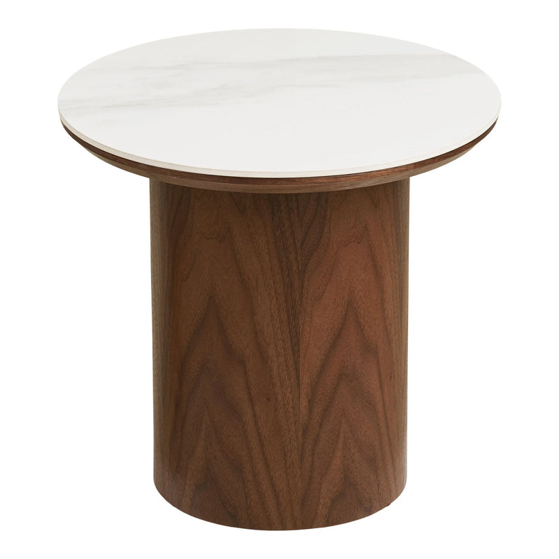 Table d’appoint ronde effet marbre blanc et bois noyer – Ø40 cm