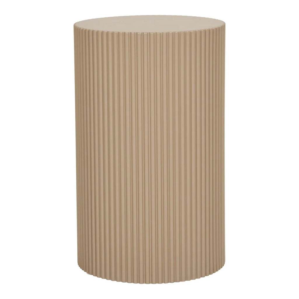 Table d’appoint ronde en MDF gris beige ø30x50 cm à texture cannelée