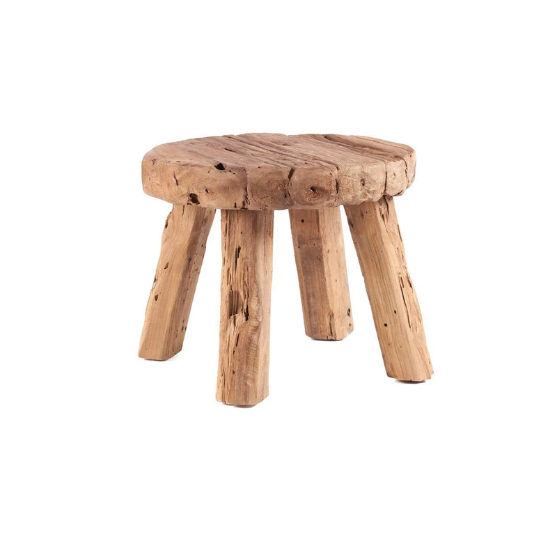 Tabouret bas rond en bois massif naturel artisanal – Ø50 cm