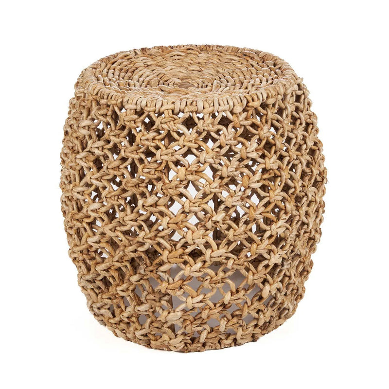 Tabouret en feuilles de bananier tressées naturel ajouré – Ø49 cm