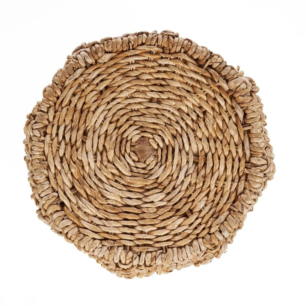 Tabouret ajouré naturel en feuilles de bananier tressées Ø49 cm, spirale serrée en seagrass beige