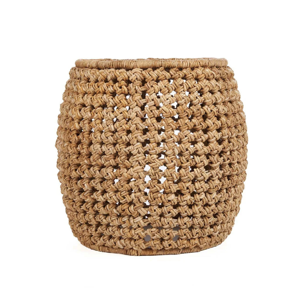 Tabouret en fibres naturelles tressées beige Ø48 cm, panier cylindrique ajouré