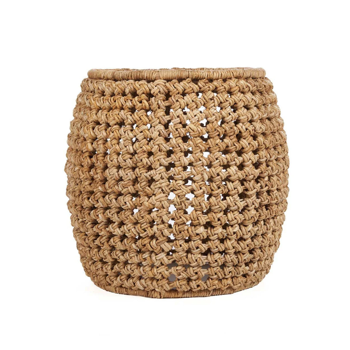 Tabouret en fibres naturelles tressées beige Ø48 cm, panier cylindrique ajouré