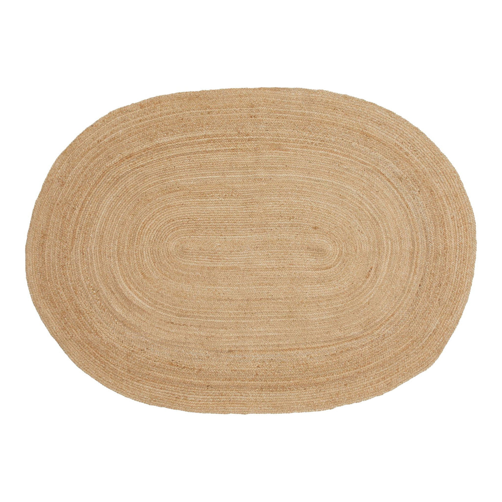 Tapis ovale en jute tressé beige naturel à rayures concentriques, 140x200 cm