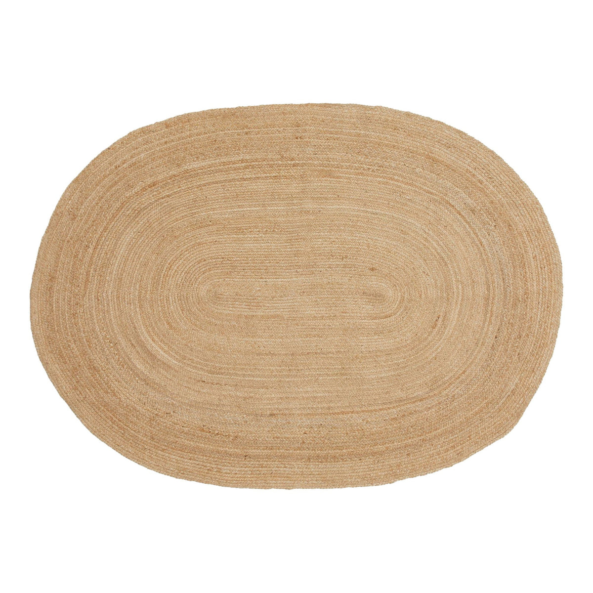 Tapis ovale en jute tressé beige naturel à rayures concentriques, 140x200 cm