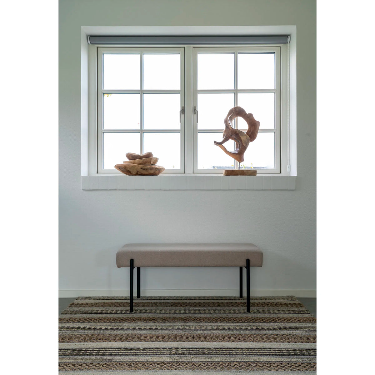 Tapis rectangulaire tissé main en jute & laine tons naturels rayé