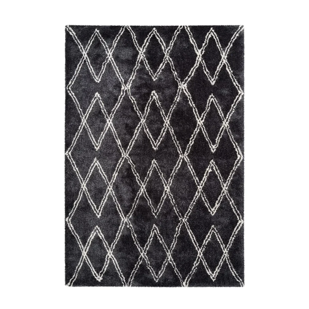 Tapis shaggy rectangulaire anthracite avec motif losange écru 160x230 cm