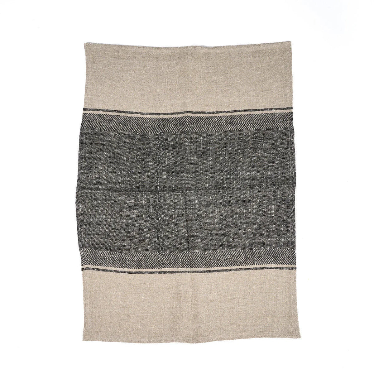 Torchon de cuisine en lin bicolore noir et beige 50x70 cm texturé
