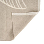 Torchon en lin naturel beige avec hibou brodé blanc et bordure assortie