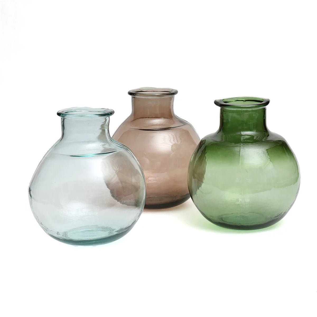 Vase arrondi en verre recyclé beige transparent fumé – H31 cm