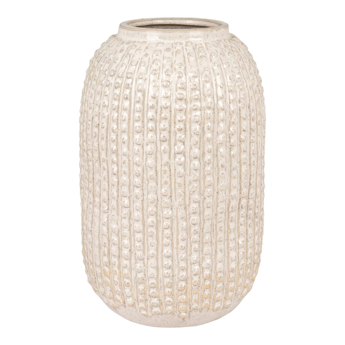 Vase en céramique texturée écru à col étroit, H25 cm