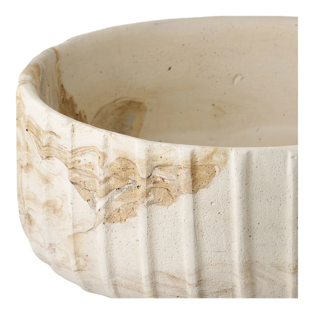 Vase en ciment beige marbré mat rainuré Ø20,5 cm crème céramique