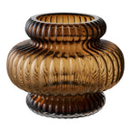 Vase déco en verre fumé ambré relief fluté forme citrouille Ø20 cm