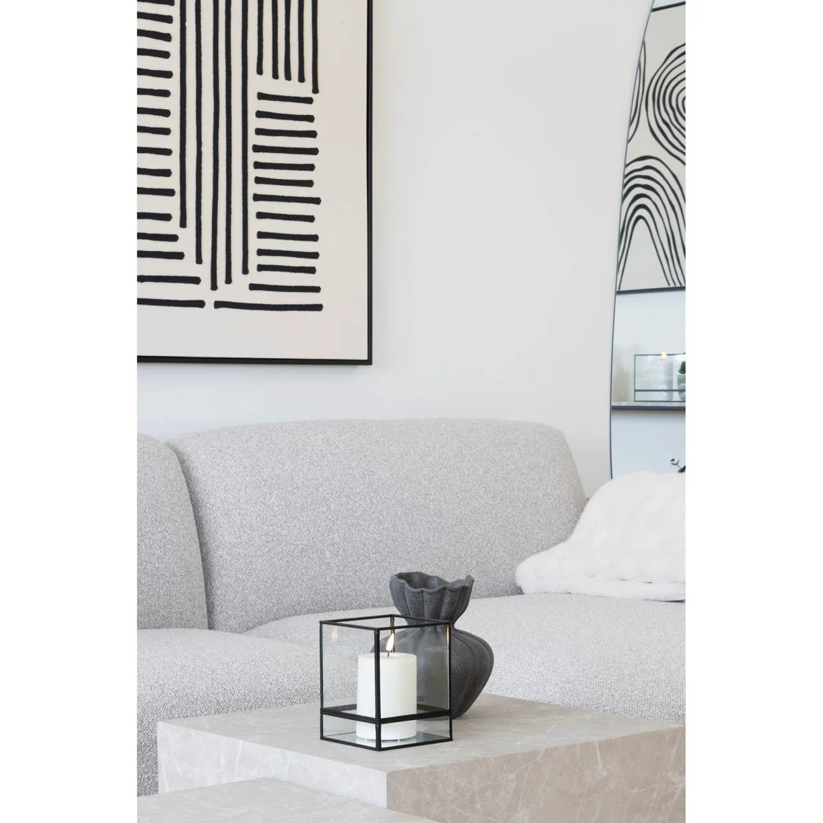 Vase décoratif en céramique anthracite effet pierre col ondulé H19 cm avec lanterne