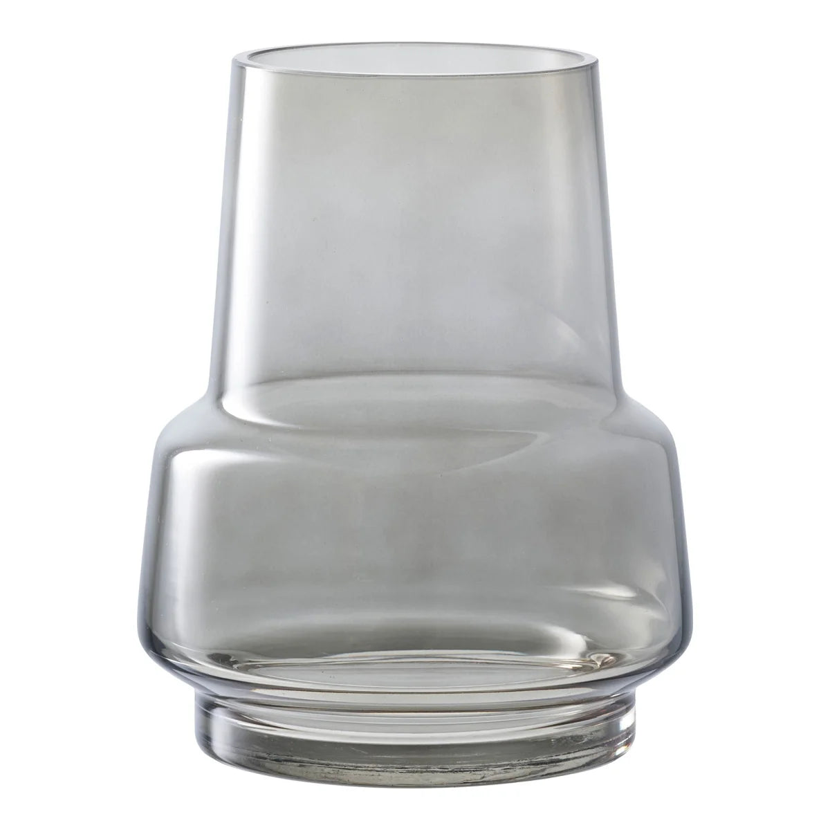 Vase en verre gris fumé translucide, design épuré à étages, H19 cm