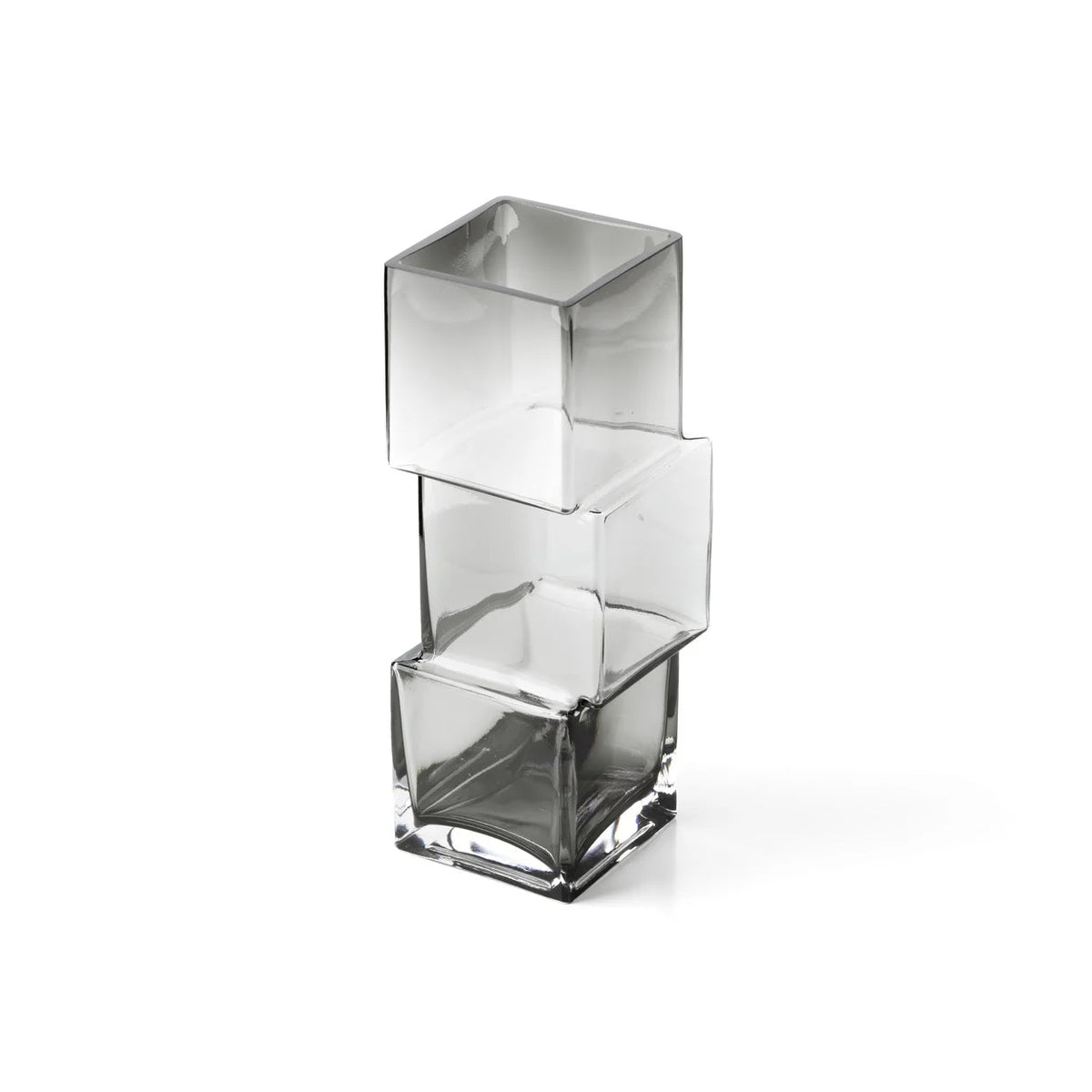 Vase décoratif en verre recyclé gris fumé à motif cubique empilé translucide H30 cm