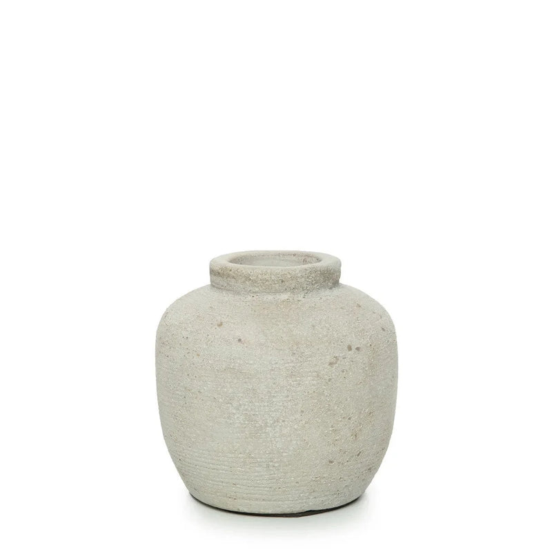 Vase rond en terre cuite beige finition mate – H14 cm