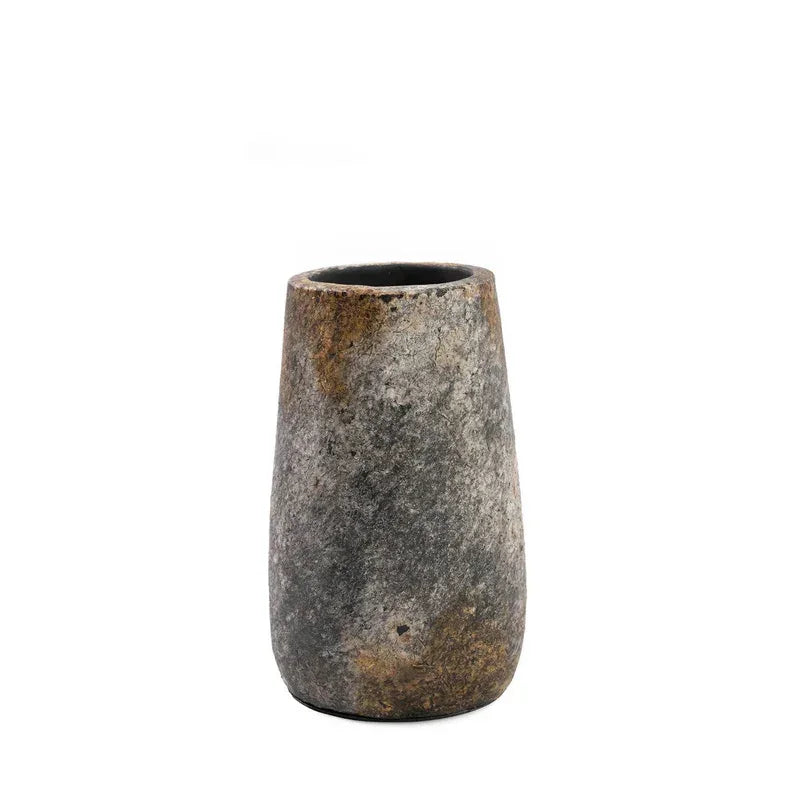 Vase en terre cuite gris antique effet minéral, hauteur 22 cm, style rustique