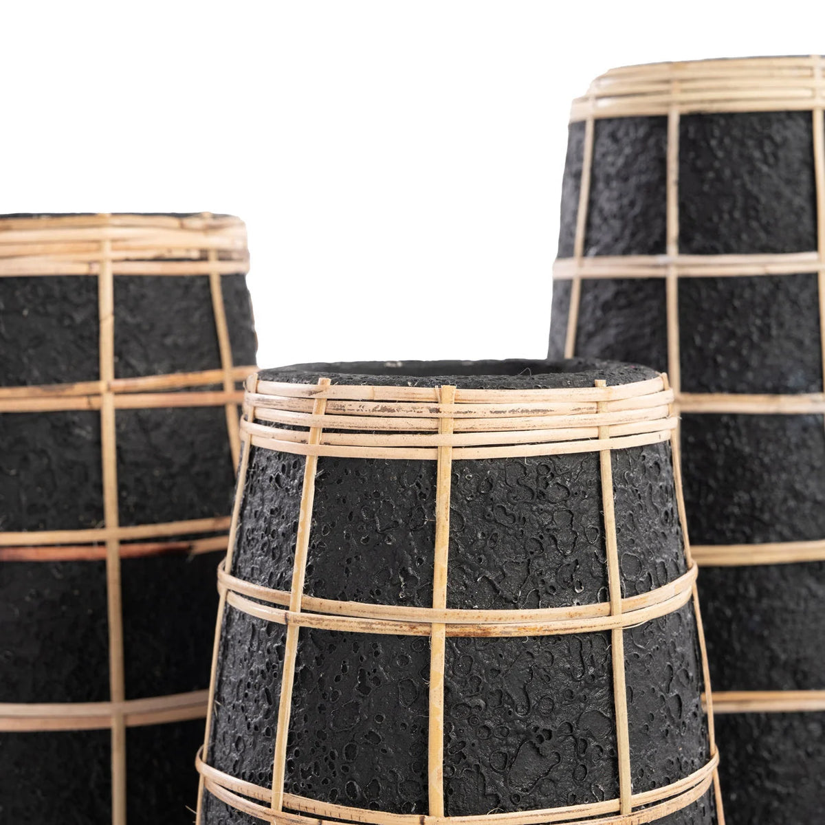 Vase en terre cuite et rotin noir naturel H31 cm
