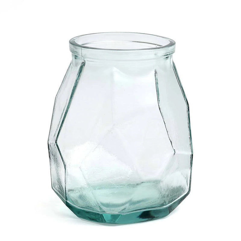 Vase en verre recyclé bleu forme origami 19 cm