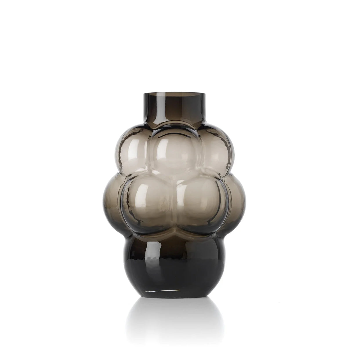 Vase en verre recyclé gris fumé forme bulle sculptée H25 cm