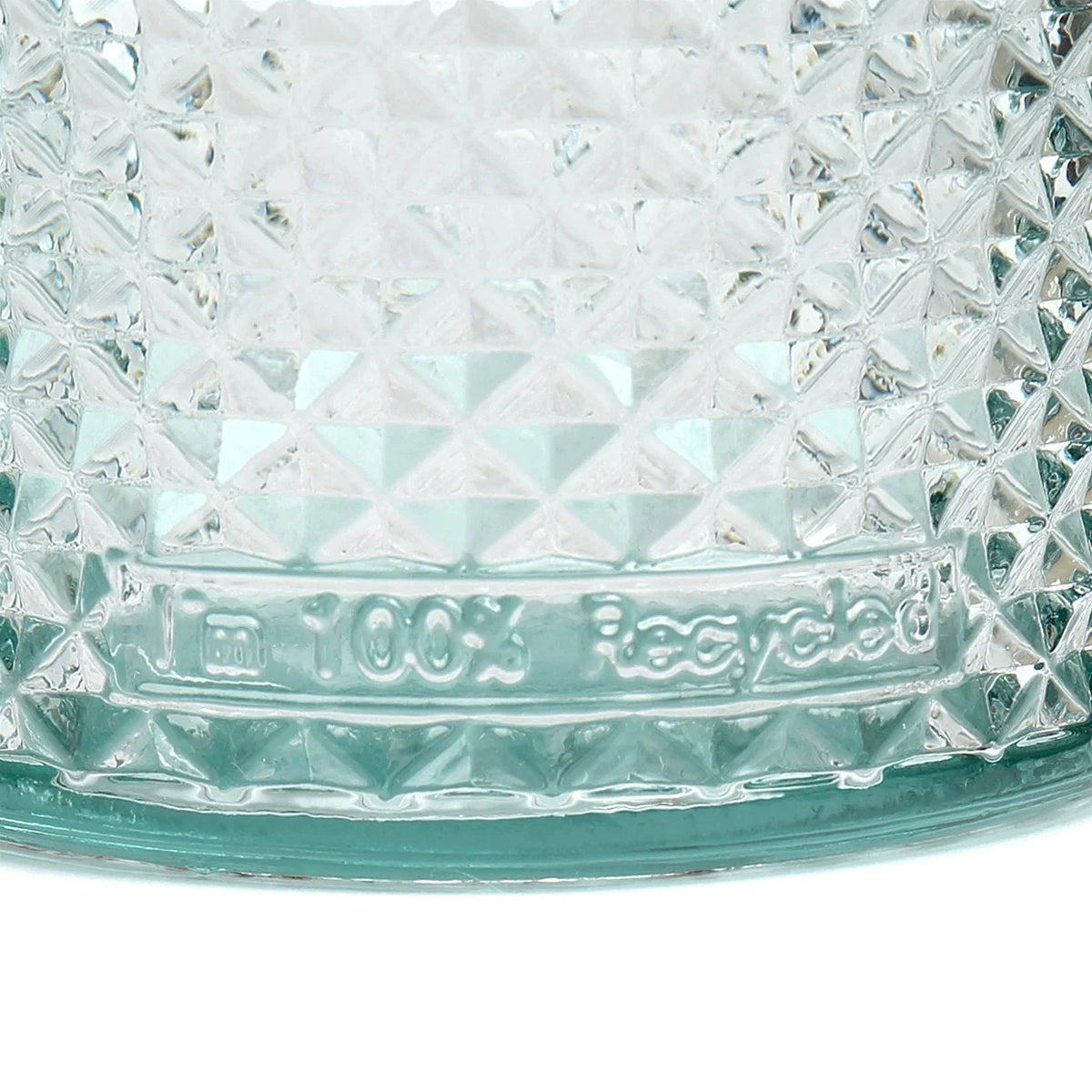 Verre facetté en verre recyclé bleu à base texturée