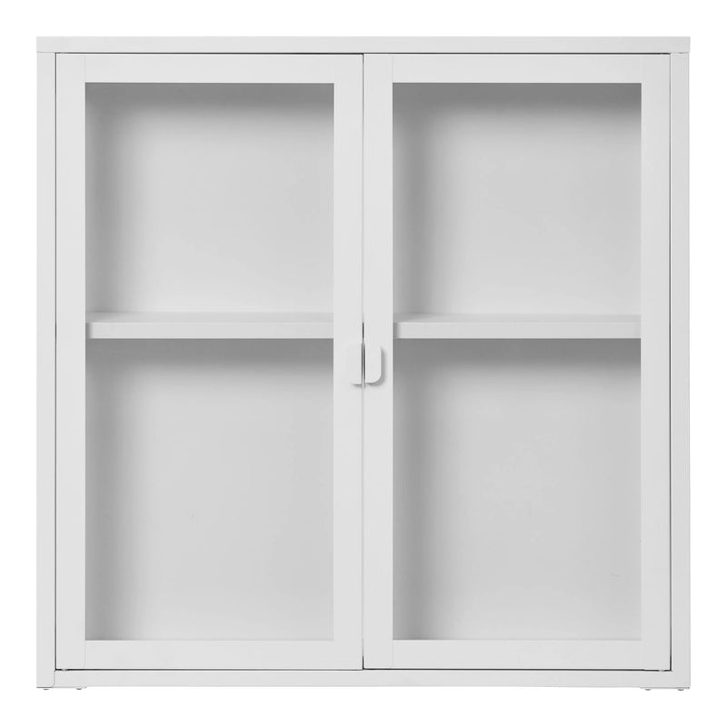 Vitrine murale blanche en métal et verre à double porte – 80x18 cm